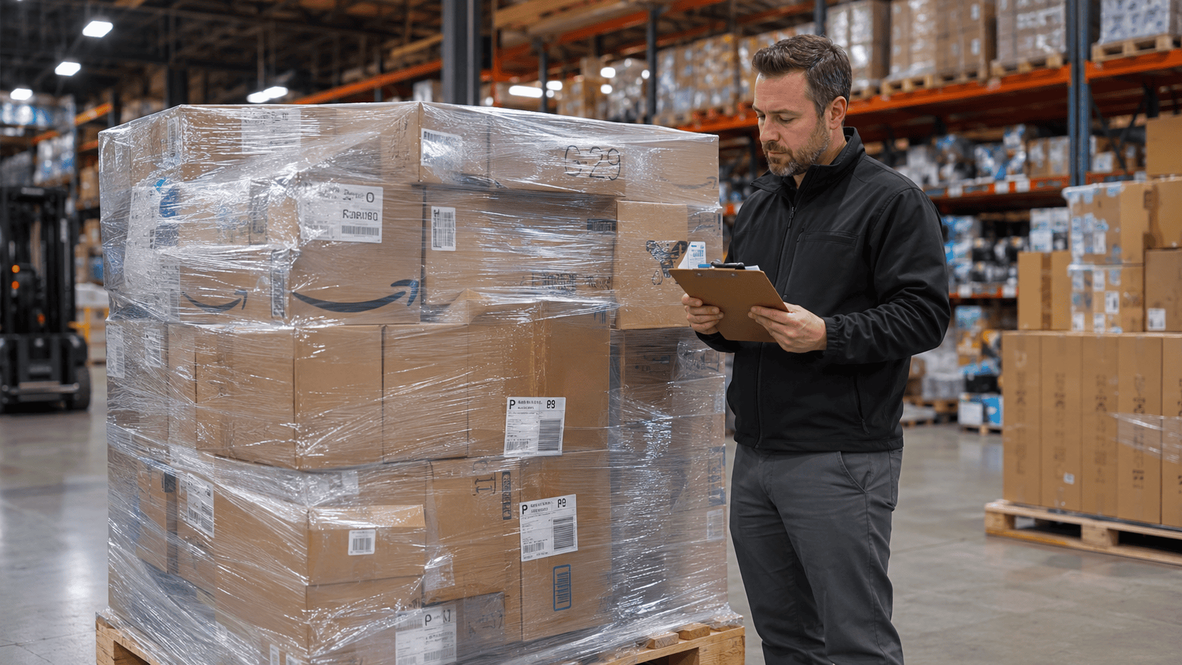 Professional seller receiving Amazon return pallet inventory to create eBay listings