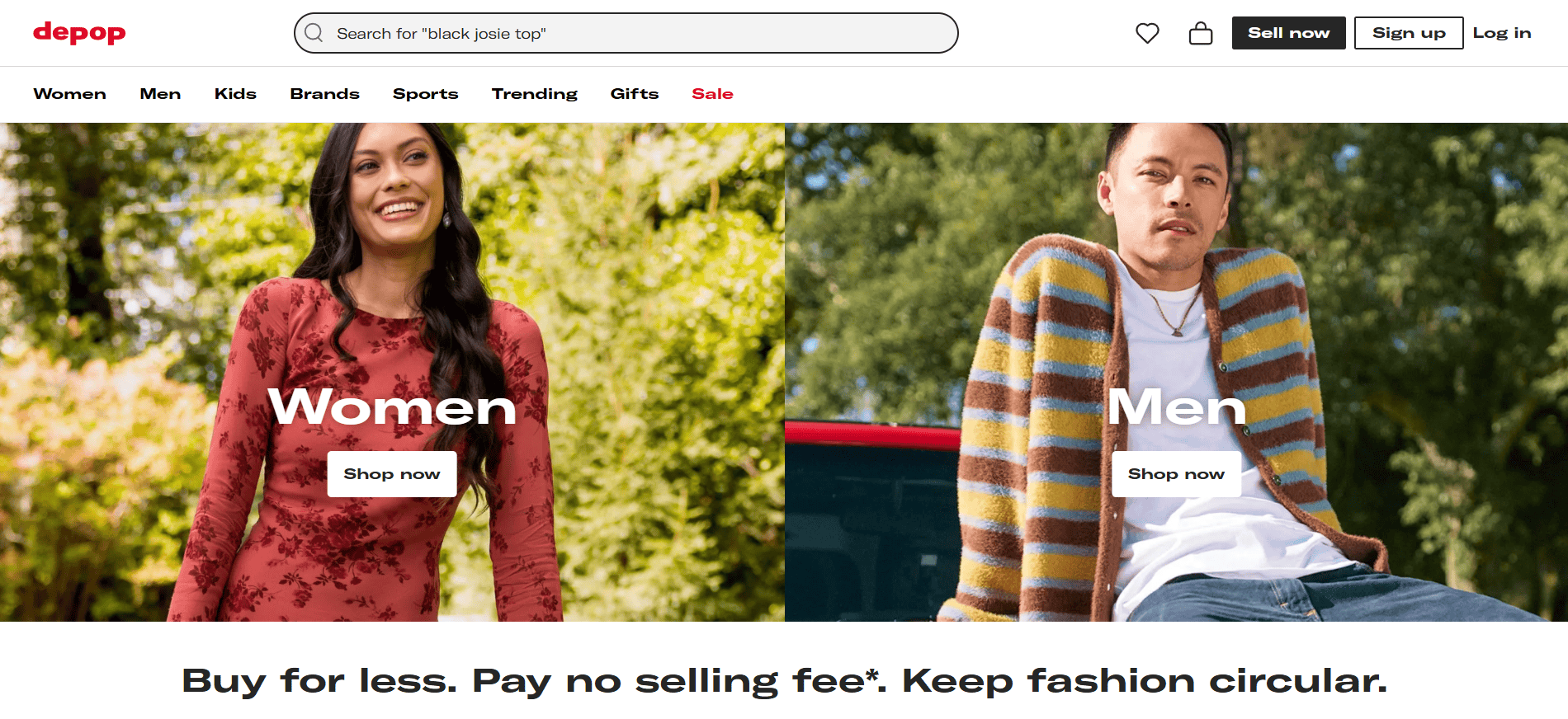 Screenshot of the Depop homepage with vintage clothing tiles and creator style profiles