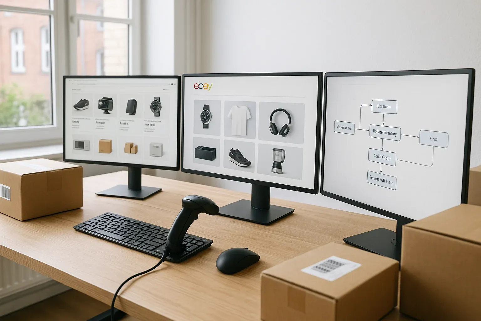 eBay seller using automation tools to sync inventory and relist products efficiently