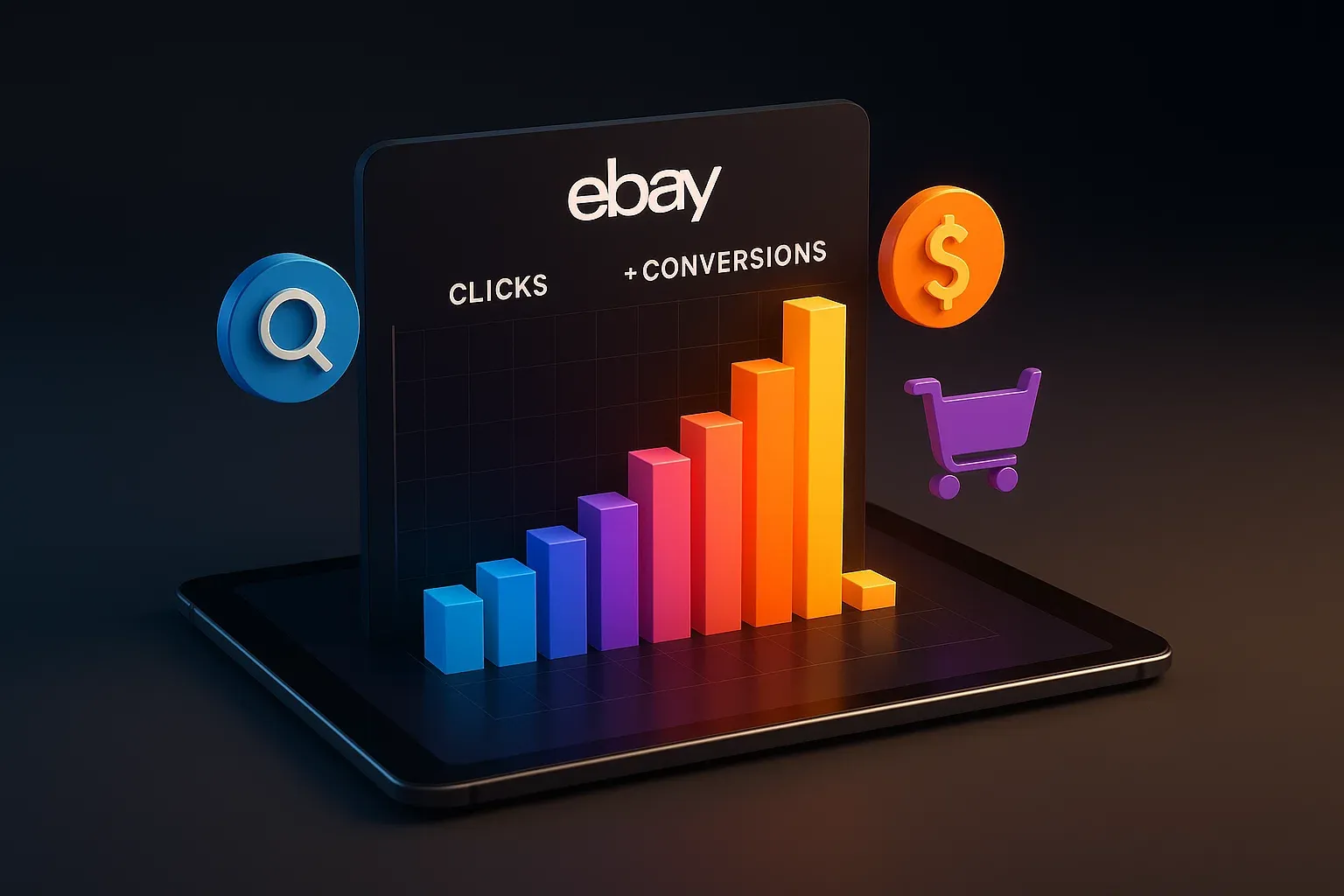 Visual chart showing eBay clicks and conversions improving through smart pricing
