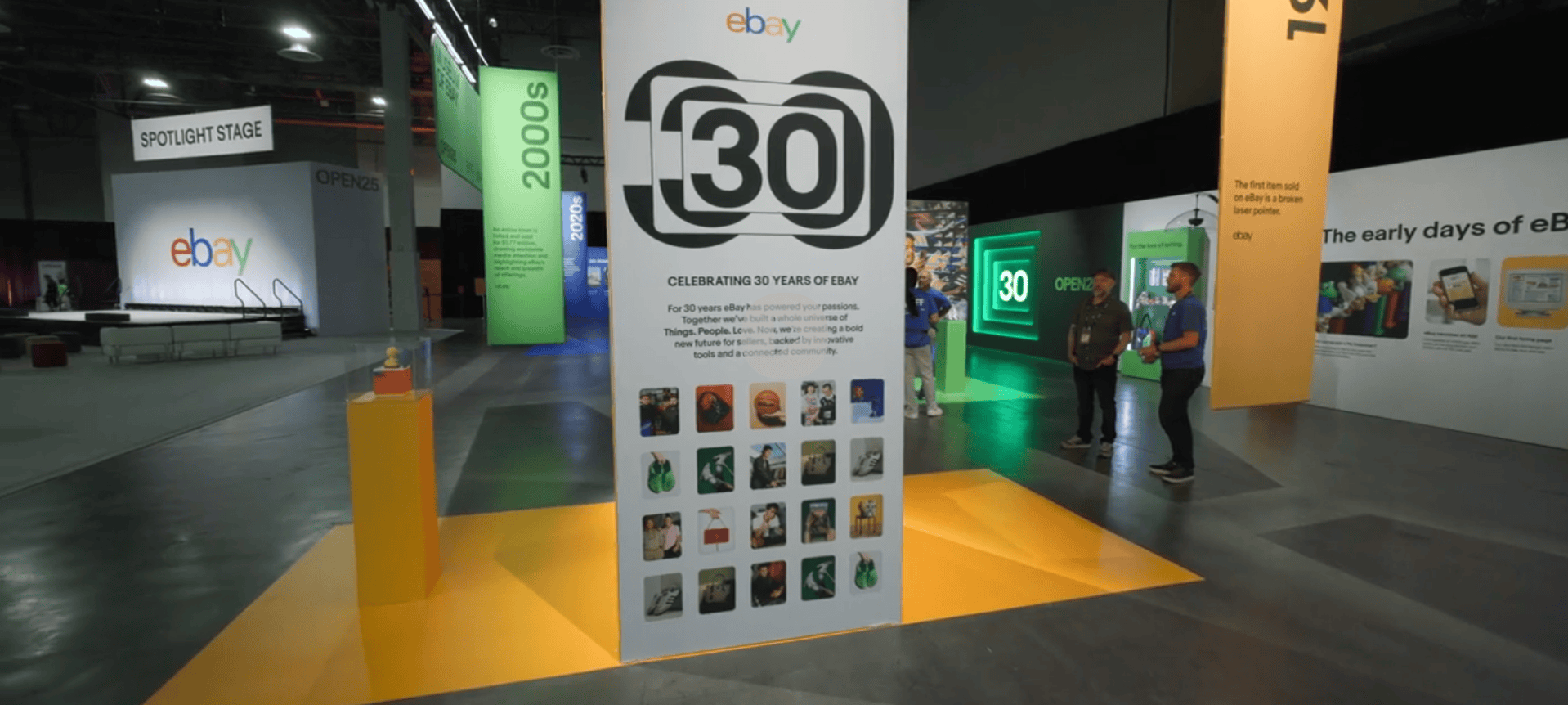 eBay Open 2025 exhibit hall inside The Venetian Las Vegas featuring a 30-year anniversary display celebrating eBay’s history and seller community
