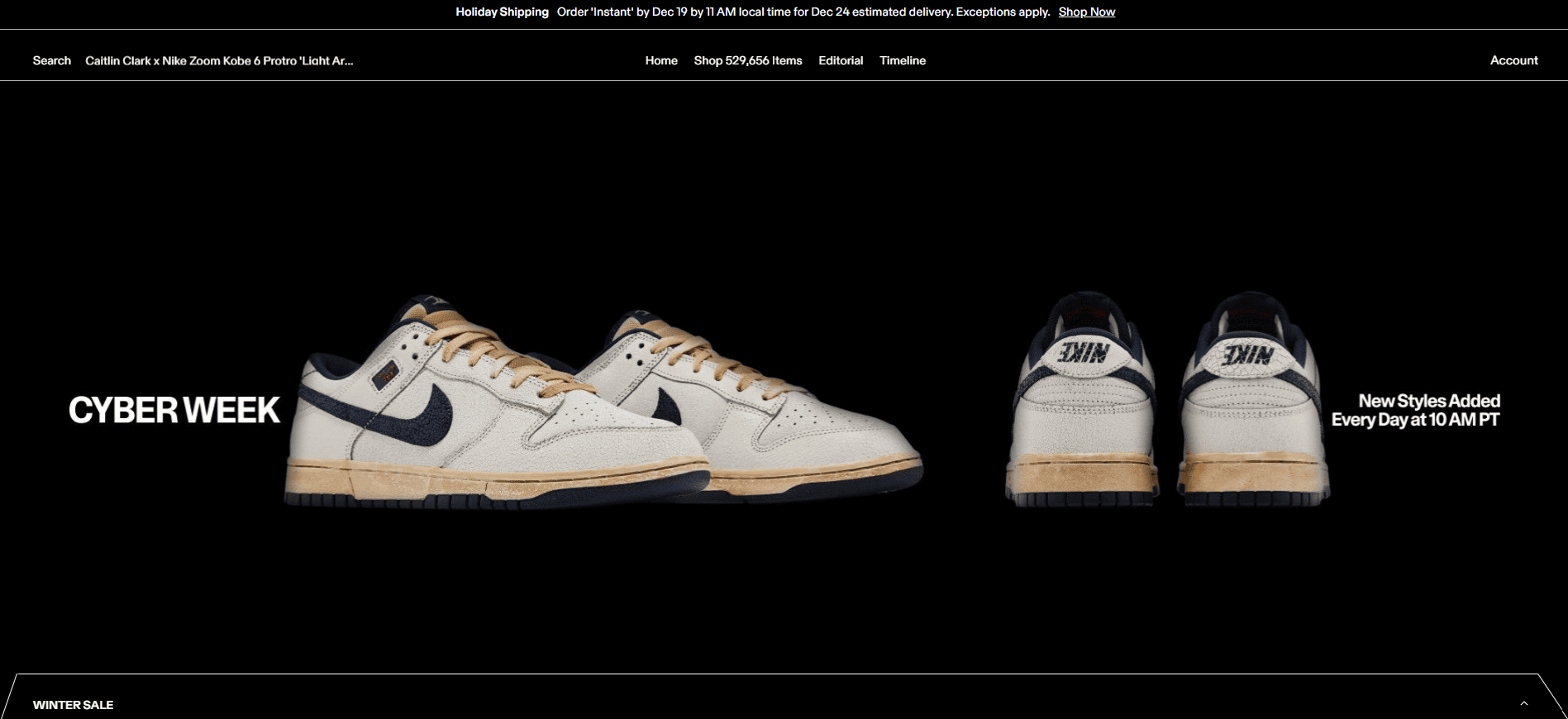 Screenshot of the GOAT homepage focused on authenticated sneakers and streetwear