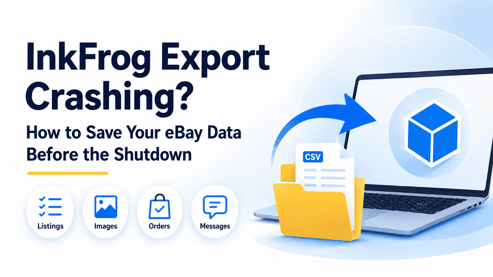 InkFrog export crashing warning with eBay data migration path to MyListerHub