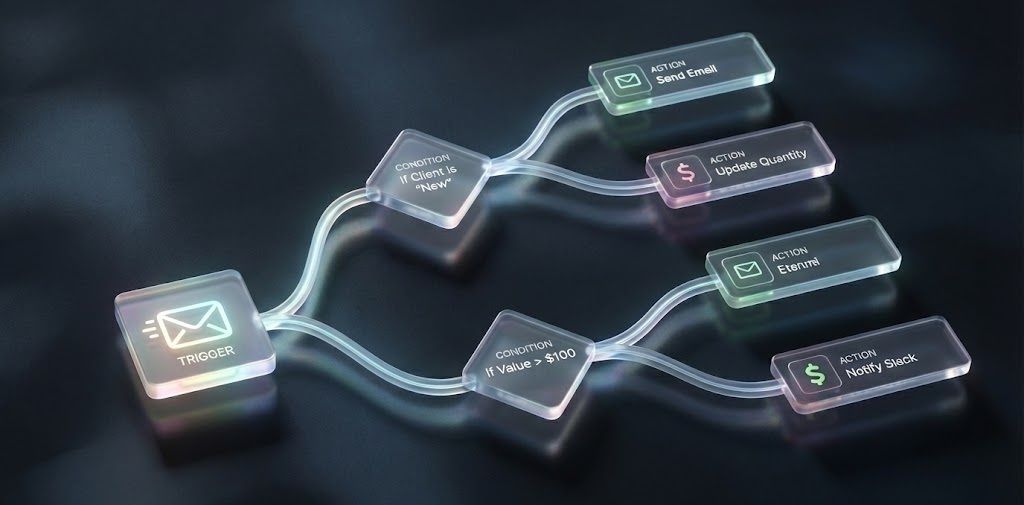 Realistic automation workflow showing message triggers and actions for online sellers.