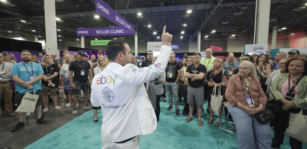 MyListerHub head of marketing presenting live to over 200 eBay sellers at eBay Open in Las Vegas