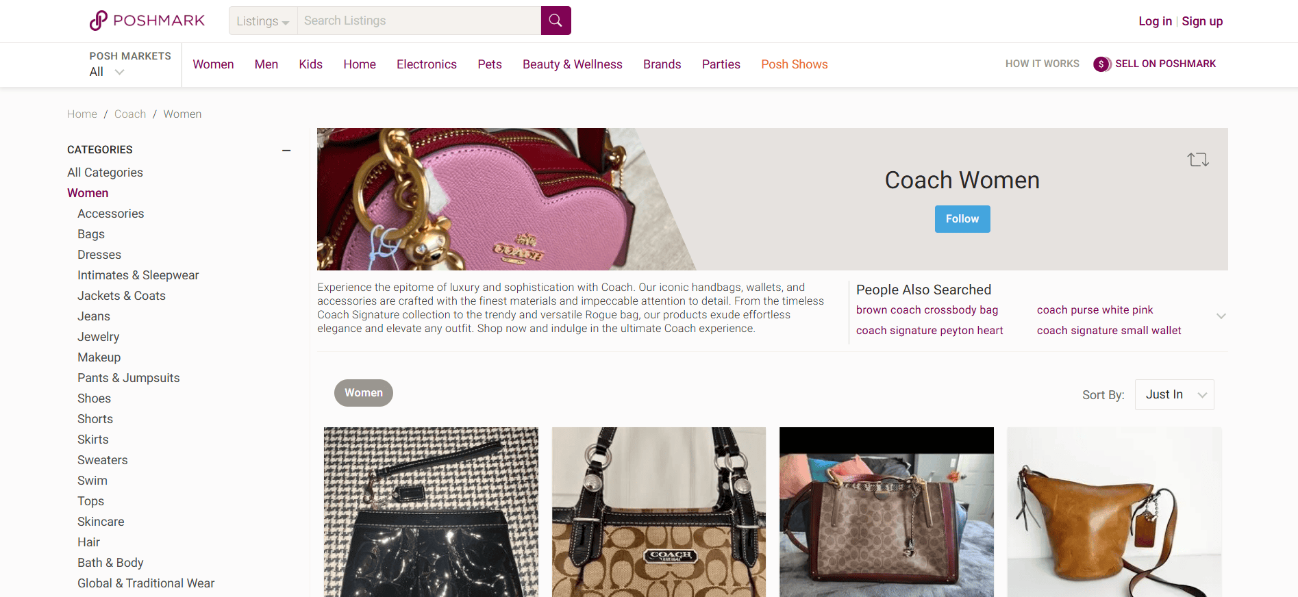 Screenshot of the Poshmark homepage featuring fashion resale listings and social feed