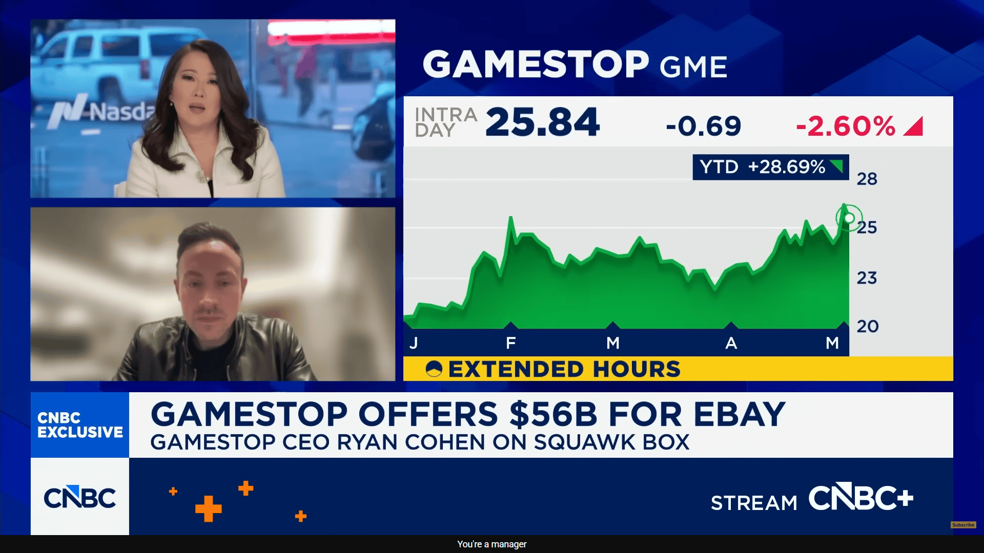 Ryan Cohen appearing on CNBC discussing GameStop’s reported $56 billion offer for eBay and the future of online marketplaces