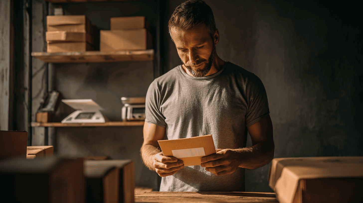 eBay seller comparing Whatnot and eBay shipping labels side by side at a home packing station