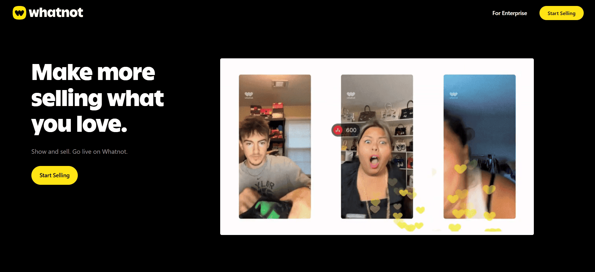 Screenshot of the Whatnot homepage highlighting live auctions for cards and collectibles